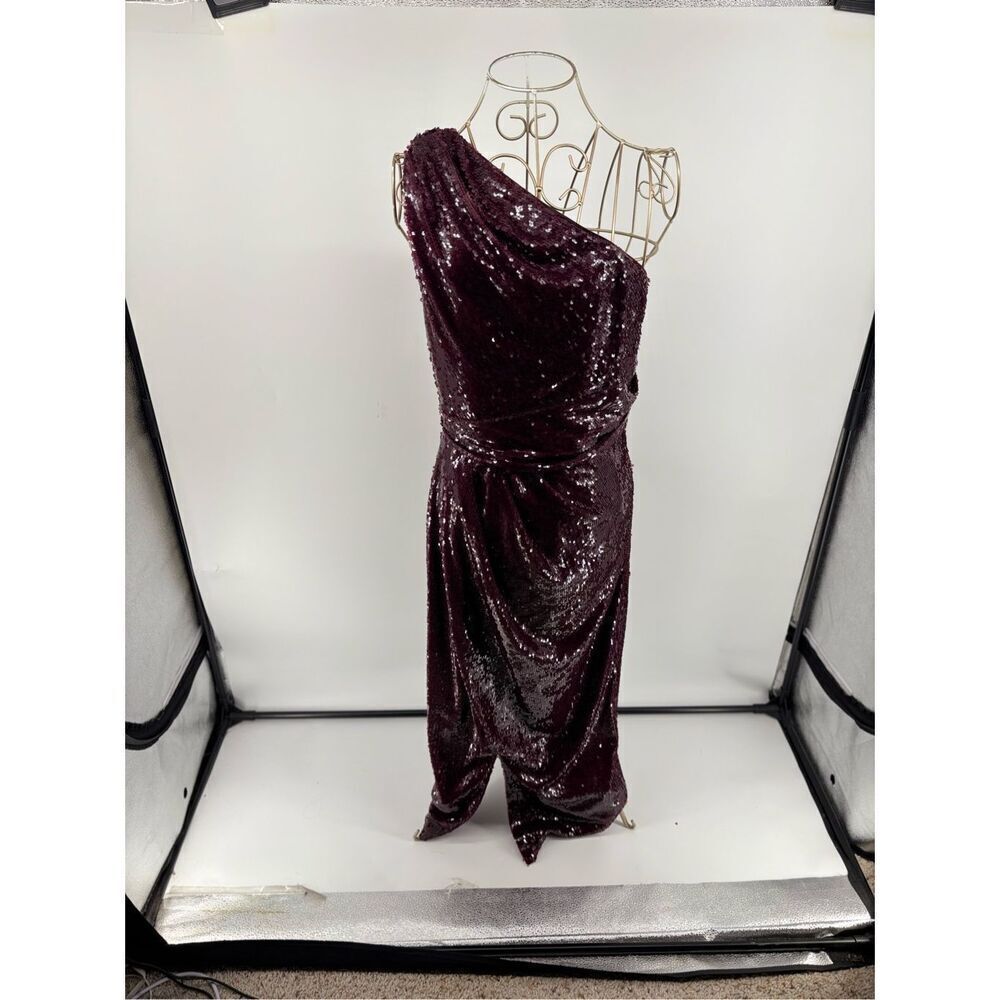 Kay Unger Alexia One Shoulder Sequin Midi Dress  Size 4 Evening Cocktail